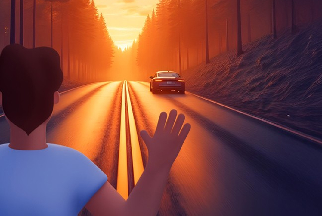 Ilustrace silnice při západu slunce